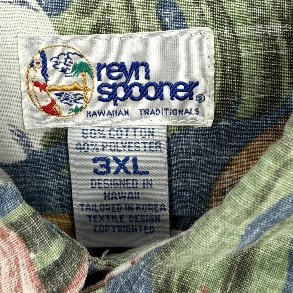 Vtg 90s Reyn Spooner Sz 3XL Hawaiian Popover Blue Pink Floral Botanical Nature‎